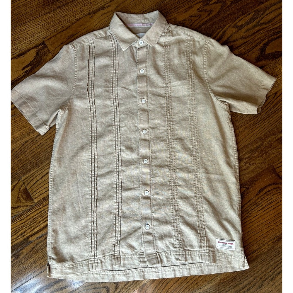 Scoth & Soda Linen Blend Pintuck Coastal Short Sleeve Mens Size S